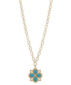 Antique Quatrefoil Pendant Necklace Turquoise