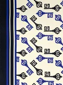 Antique Off-White/Dark Royal Blue/Black 100% Silk Double Border Ornate Key Print Crepe - NY Designer - 43W