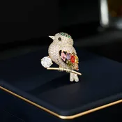 Color Gemstone Bird Wedding Brooch in Solid Copper