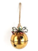 13.125" Long Antique Gold Oversized Hanging Metal Christmas Bell with Stars Cutouts  ZR200891-G