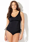 Adjustable V-Neck Tankini Set with Mid Waist Swim Brief