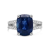 Cushion Blue Sapphire Split Shank Ring