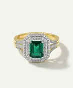 Aanika V. Emerald & Diamond Double Halo Split Shank Ring