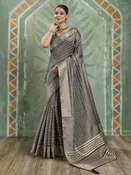 Charcoal Grey Woven Design Cotton Silk Jacquard Saree