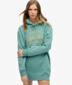 Luxe Metallic Logo Hooded Dress