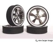 1/18 Scale "Old School" BLVDs Rim & LOW PRO Whitewall Tire Set CHROME