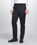 Black Unfinished Tailored Fit Plain Merino Wool Flat Front Pants
