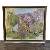 Original Oil on Canvas, "Farmhouse Scene" by Karl Brandner - 26.5 x 22.5