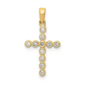 10K Real Yellow Solid Gold High Polished 1/10ct. Diamond Cross Pendant, 20x10mm