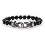 10.mm Black Agate Bead Stretch Bracelet in Stainless Steel - 8.5"