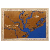 Charleston Harbor, South Carolina Stained Wood and Distressed White Frame Lake Map Silhouette