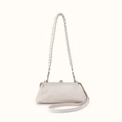 Alba Frame Small Shoulder Bag in Buffed Leather - Stone