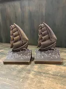 1920s Bradley and Hubbard Brass-Plated Cast Iron Sailing Ship Bookends- a Pair