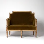 18th Century French Directoire Painted Parcel Gilt Mohair Settee