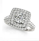 1.90 Carat Round Cut in Square Cushion Double Halo Engagement Ring
