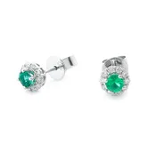 14K White Gold Emerald Halo Studs