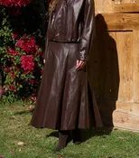 A-line Leather Midi Skirt in Chocolate