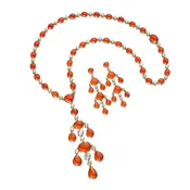 FIRE OPAL SAUTOIR AND EARRINGS BY SIEGELSON, NEW YORK