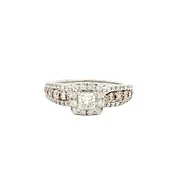 14kt Solid White Gold and Princess Cut Diamond Engagement Ring with Halo and Diamond Shoulders Size 7