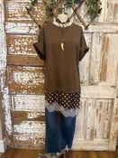 Asymmetrical Baby Blue Polka Dot Lace-Trim Hem Top