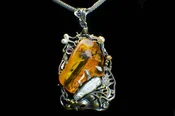 Alena Zena Baltic Amber with Mother-of-Pearl, Freshwater Pearls, Amethyst & Citrine Pendant, Item# AZ-389