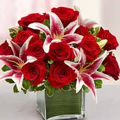Modern Embrace Red Rose and Lily Cube