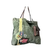 British Military Duffle/Midland Bank Purse/Bag with Vintage Camera Case Pocket, Bridle Reins and British Patches