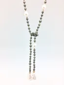 Alice Lariat - pyrite/white baroque  pearls