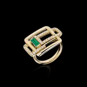 Affinity Ring | 3 Link with Green Emerald & Diamonds