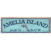 Amelia Island Dolphin Blue Latitude Longitude | Wall Art Print on Real Wood