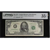 1977 $50 Federal Reserve Note Boston PMG CH VF 35 EPQ FR#2119-A* Low Serial