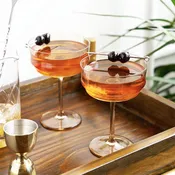 Amber-Tinted Glass Tulip Cocktail Coupes - Set of 2