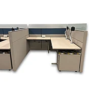 2019 Herman Miller Canvas 6'x6' W/ Height Adjustable Desk &amp;amp; Glass - Blue Accent