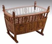Carved Elm Wood Cradle Accent Table