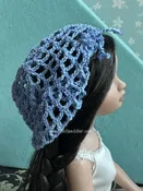 Blue Crochet Beanie Hat (Modeled on 7-8″ Head)