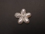 1 1/4" Silver Faux Pearl Floral Crystalized Charm Brooch - Pack of 12