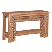 58" Solid Wood Console Table with Hand Carved Panel