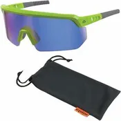 Ergodyne Aegir Enhanced Anti-Fog Safety Glasses Recommended for: Eye, Outdoor, Construction, Landscaping, Carpentry, Woodworking - UVA, UVB, UVC, Ultraviolet, Sun, Impact, Fog Protection - Strap Closure - Polycarbonate, Rubber - Blue Mirror Lens - Lime Fr