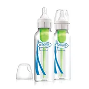 Dr. Browns Natural Flow Options+ Narrow Glass Baby Bottles, 8oz, 2-Pack, with Level 1 Slow Flow Nipple