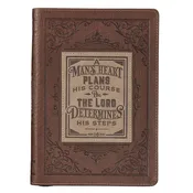 A Man's Heart Classic Faux Leather Zippered Journal in Brown - Proverbs 16:9