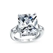 10CT Emerald Cut CZ Statement Engagement Ring Baguettes Sterling Silver