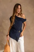 Alani Navy Ruched Off-The-Shoulder Tank