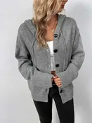 Button-Down Long Sleeve Hooded Cardigan – Cozy Casual Knitwear