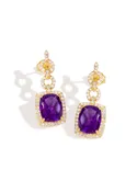 14K Gold Plated 925 Sterling Silver Royal Violet African Amethyst & White Topaz Drop Earrings