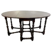 19th Century English Gate Leg Table, Dark-Stained Oak, Jacobean Style
