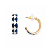 Blue and White Checkered Hoop Earrings