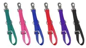 1" nylon adjustable bucket hanger with snap and ring. Measures 30" long.