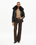 Blouson en cuir avec col fourrure amovible noir