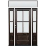4-Lite Low-E Espresso Mahogany Prehung Wood Door Unit with Sidelites and Transom #EM5204