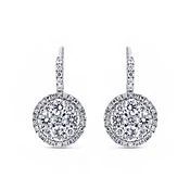 18K White Gold Diamond Cluster Halo Drop Earrings — Zoland